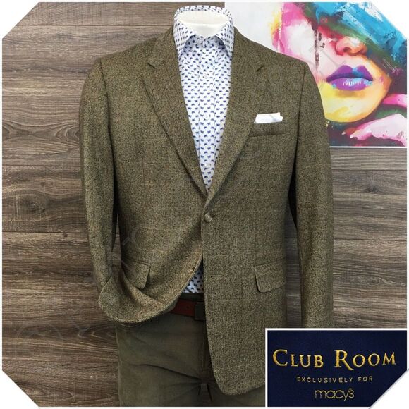 CLUB ROOM Mens Blazer Sport Coat‎ Casual Jacket Size 42R Cashmere Wool Suit - Picture 1 of 12